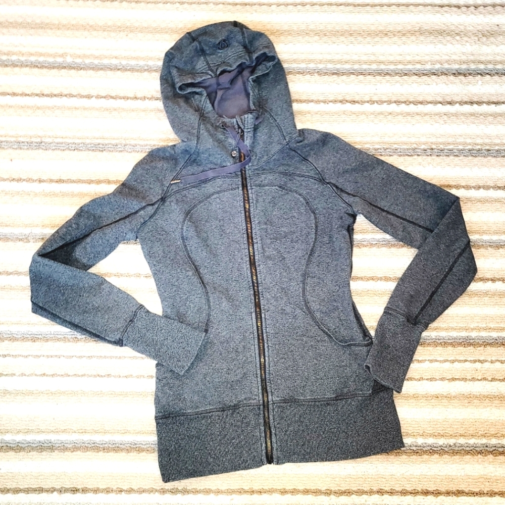 LULULEMON Athletica Scuba Gray Hood Thumb Holes Yoga Full Zip Sweater Jacket 8